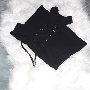 Sexy High Neck Black Cutout tie front lace up tank
